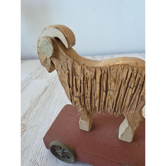 Vintage Wooden goat cart wagon primitive unique decor sheep lauer 1992 - Picture 3 of 9